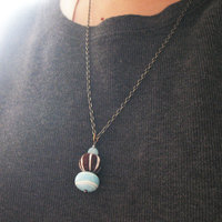 Brown and Blue Felt Bead Necklace. Long Strand Beaded Necklace. Boho Chic Needle Felt - Thumbnail 4