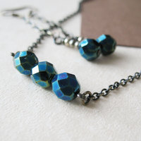 Necklace and Earring Gift Set. Blue Green Czech Glass. Cerulean Sky - Thumbnail 1