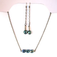 Necklace and Earring Gift Set. Blue Green Czech Glass. Cerulean Sky - Thumbnail 2