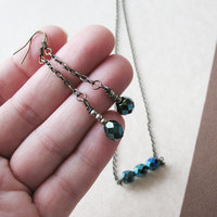 Necklace and Earring Gift Set. Blue Green Czech Glass. Cerulean Sky - Thumbnail 3