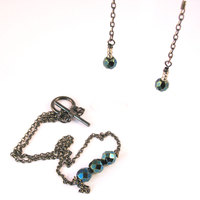 Necklace and Earring Gift Set. Blue Green Czech Glass. Cerulean Sky - Thumbnail 4