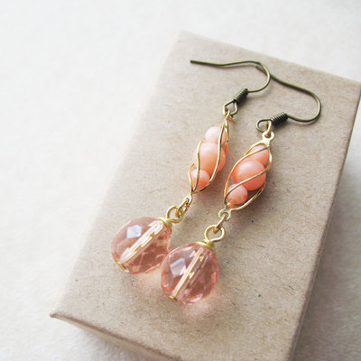 Peach Queen Dangle Earrings - Downton Abbey Inspired - Czech Glass With Vintage Components
