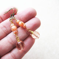 Peach Queen Dangle Earrings - Downton Abbey Inspired - Czech Glass With Vintage Components - Thumbnail 1
