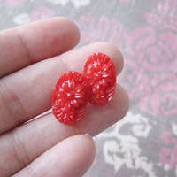 Red Flower Earrings - Holiday Cocktail Party - Bright Red Flower Stud Earrings - Thumbnail 2