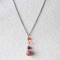 Long Strand Necklace. Needle Felt Bead Cranberry Orange Necklace. Boho Chic Needle Felt Bead. - Thumbnail 3