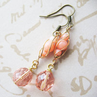 Peach Queen Dangle Earrings - Downton Abbey Inspired - Czech Glass With Vintage Components - Thumbnail 3