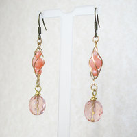 Peach Queen Dangle Earrings - Downton Abbey Inspired - Czech Glass With Vintage Components - Thumbnail 4