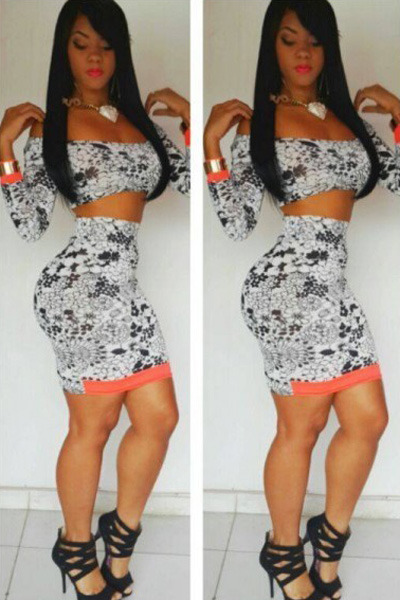  High-waisted Off-the-shoulder Floral Print Skirt Set