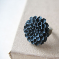 Black Charcoal Flower Ring - Thumbnail 1