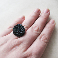Black Charcoal Flower Ring - Thumbnail 2