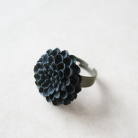 Black Charcoal Flower Ring - Thumbnail 3