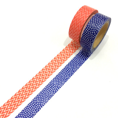 Washi tape set: coral chevron & navy blue polkadot