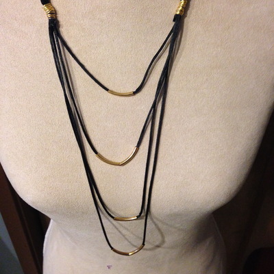 Multi ribbon chain with gold beads