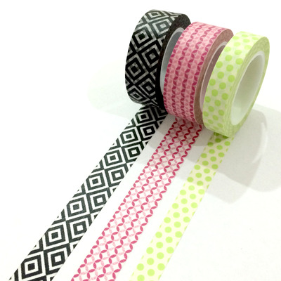 Washi Tape Set: Black geometrical diamond, lime polkadot and pink diamonds/ packaging/ gift wrapping/ scrapbooking