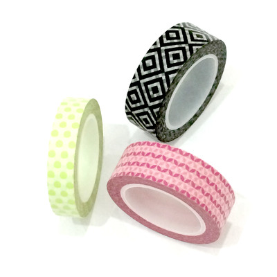 Washi tape set: black geometrical diamond, lime polkadot and pink diamonds/ packaging/ gift wrapping/ scrapbooking