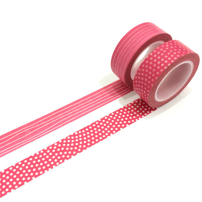 Washi tape set: pink polkadot & horizontal lines. 