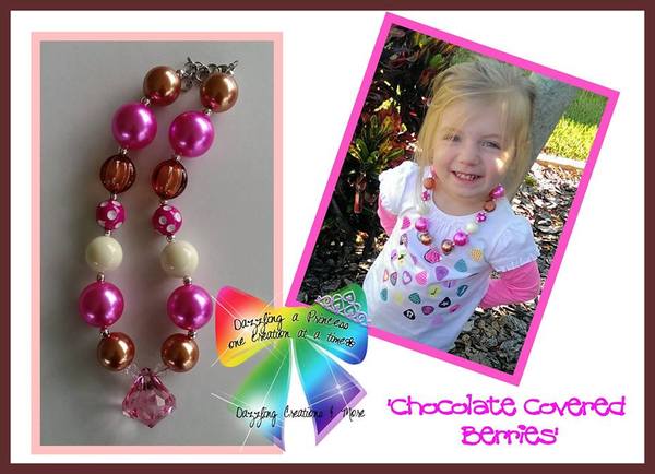 Chocolate Berries Princess Pendant Chunky Necklace/Bubblegum Beads/Girls Jewelry