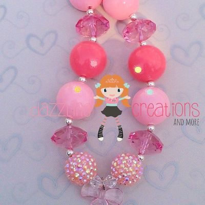 Baby pink bow chunky necklace hair bow/headband & bottle cap monthly tracker set