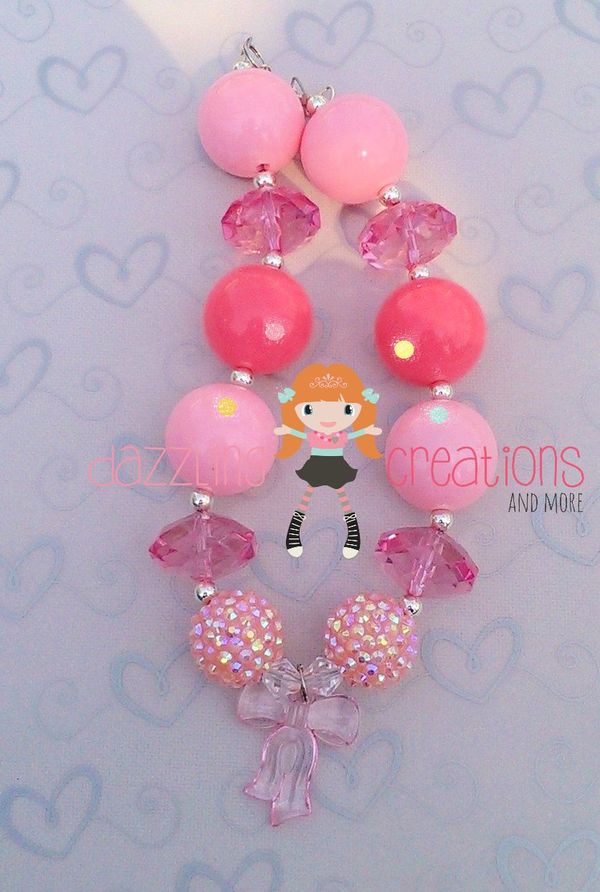 Baby Pink Bow Chunky Necklace Hair Bow/Headband & Bottle Cap Monthly Tracker Set