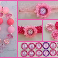 Baby Pink Bow Chunky Necklace Hair Bow/Headband & Bottle Cap Monthly Tracker Set - Thumbnail 1