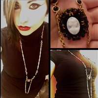 Gold chain with Black Beading and a Cameo Accent* - Thumbnail 1