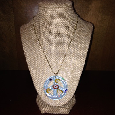 Glass PEACE Pendant on Gold Ball Chain