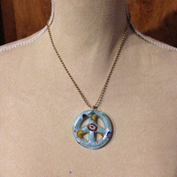 Glass PEACE Pendant on Gold Ball Chain - Thumbnail 1