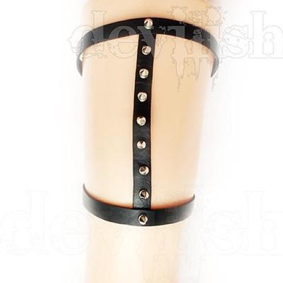  Leather Spikes Garter - Black