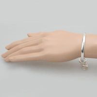 Charm Peach Heart Sterling Silver Bangle Bracelet - Thumbnail 2