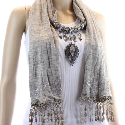 Jewelry scarves with leaf rhinestone pendant