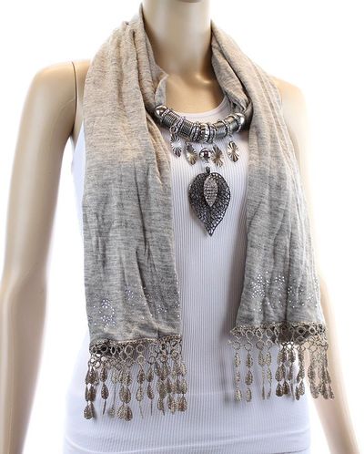 Jewelry Scarves with Leaf Rhinestone Pendant