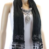 Jewelry Scarves with Leaf Rhinestone Pendant - Thumbnail 1