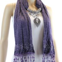 Jewelry Scarves with Leaf Rhinestone Pendant - Thumbnail 2