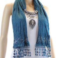 Jewelry Scarves with Leaf Rhinestone Pendant - Thumbnail 3