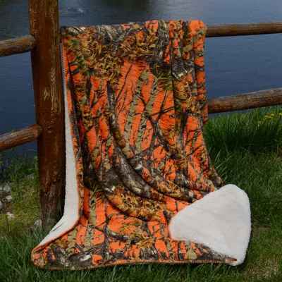 Orange camo 50x70 sherpa mink throw style blanket