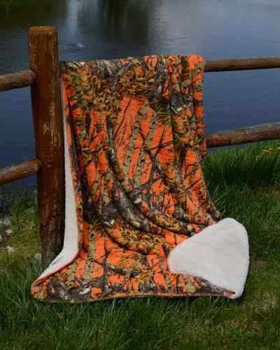 Orange Camo 50x70 Sherpa Mink Throw Style Blanket