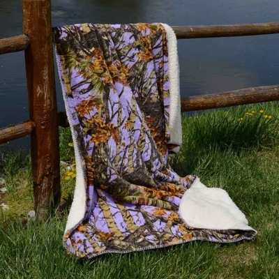 Lavender camo 50x70 sherpa mink throw style blanket
