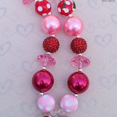 Valentine's red and pink heart pendant chunky necklaces 