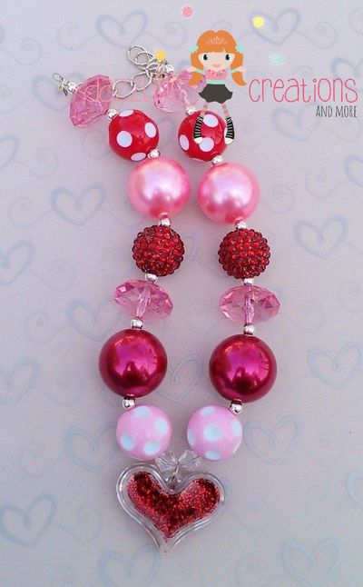 Valentine's red and pink heart pendant chunky necklaces 