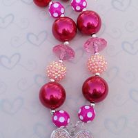 Valentine's Red And Pink Heart Pendant Chunky Necklaces  - Thumbnail 1