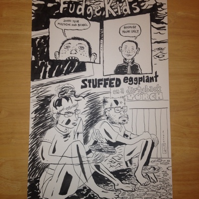 Stuffed eggplant on a dirty backporch original art