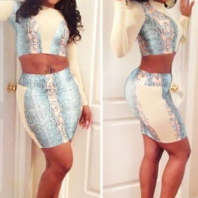 Ky blue snakeskin high-waisted skirt set