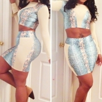 ky Blue Snakeskin High-waisted Skirt Set - Thumbnail 1