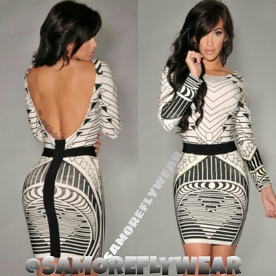 Celebrity black tribal print long sleeve