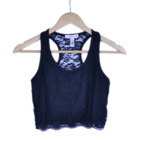 Racerback Cropped Lace Shirt in Black - Thumbnail 1