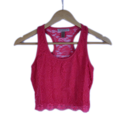 Racerback cropped lace shirt in hot pink