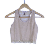 Racerback Cropped Lace Shirt in Beige - Thumbnail 1