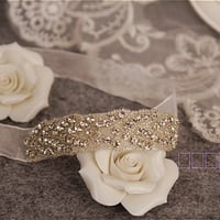 FREE SHIP - Rhinestone Crystal Applique Organza Bridal Wedding Bracelet - Thumbnail 1