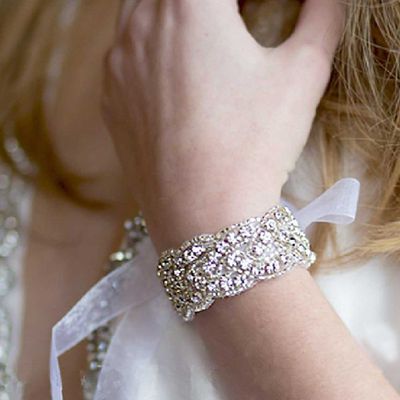 Free ship - rhinestone crystal applique organza bridal wedding bracelet - Thumbnail 4