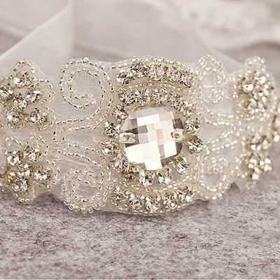 Free ship - big rhinestone crystal applique organza bridal wedding bracelet - Thumbnail 3